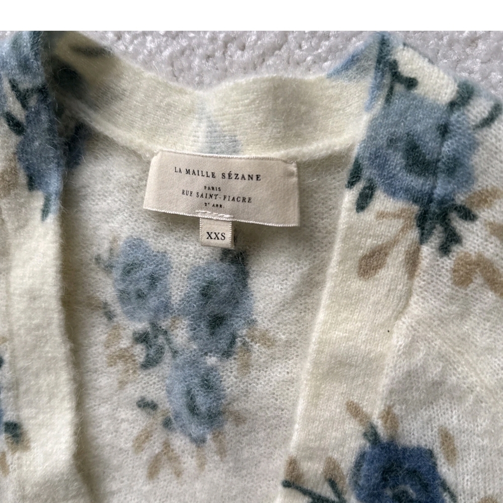 Sezane Floral Cardigan in Cream and Blue - Picture 2 of 7